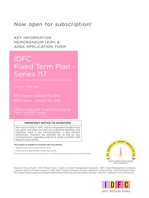IDFC Fixed Term Plan Series 117 Application Form - Blank Fillable ...