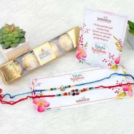 Colorful Rakhi Set with Ferrero Rocher | Raksha Bandhan Gifts - Indiagift