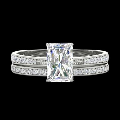 Moissanite Diamond Radiant Shape Cathedral Pave Engagement Ring ...