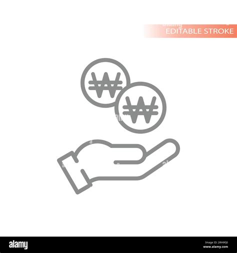 Money Korean won coin and hand icon. Simple South Korea currency line vector symbol Stock Vector ...