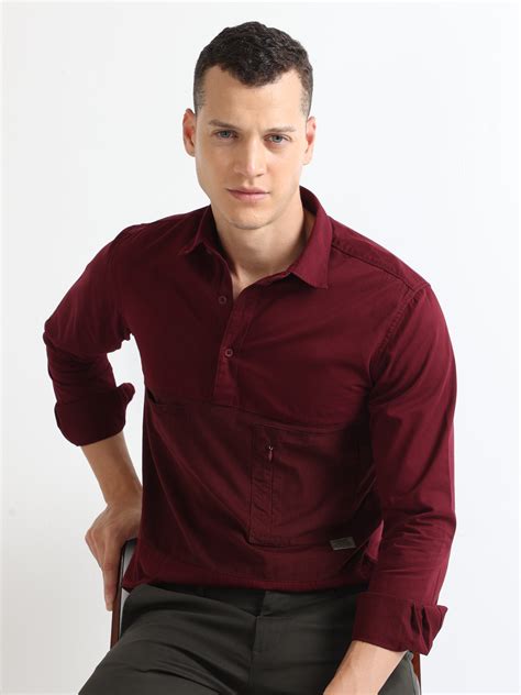 Buy Maroon Grunt Self Color Cut And Open Collar Shirt Online