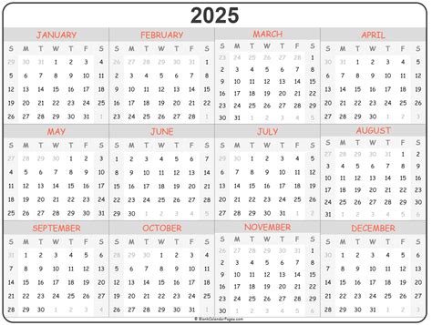 2025 Printable Calendar