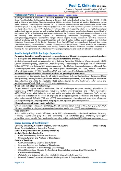 Paul C. Chikezie Ph.D.; FHEA Coventry, England, United Kingdom, CV2 4HT | PDF