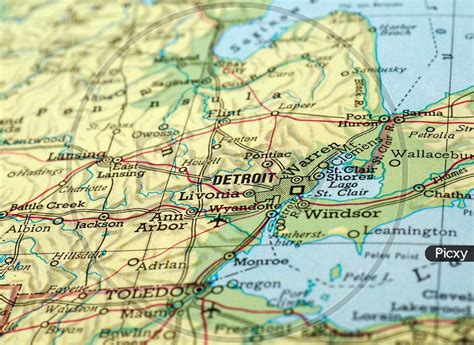 Image of Detroit, Usa - Circa April 2016: Detail Of A Map Of The City ...