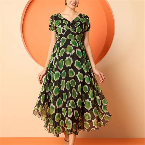 Antheaa Women Ethnic Motifs Printed Layered Chiffon Fit & Flare Midi D ...