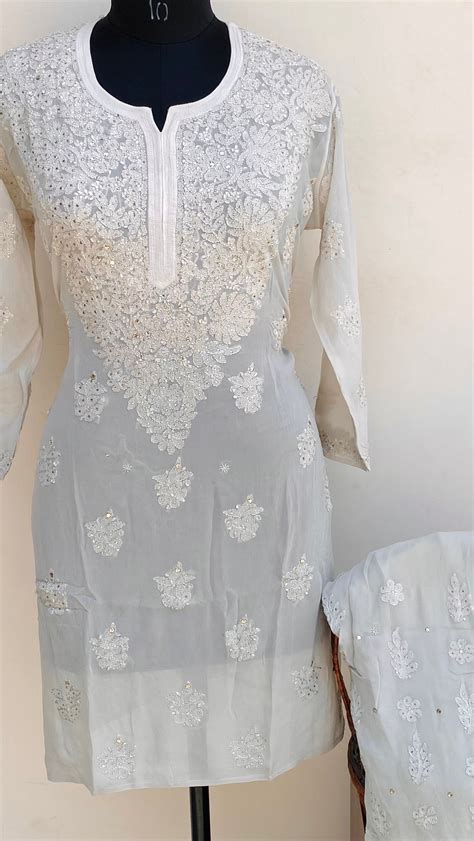 Lucknowi Chikankari Ombre Co-ord Set Gray Pure Georgette With Resham ...
