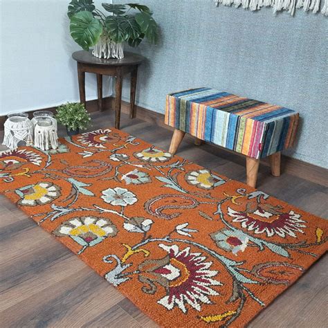 Wool Floral Beautiful Hand Tufted Rust Brown Carpet | Loop Pile | Avio ...