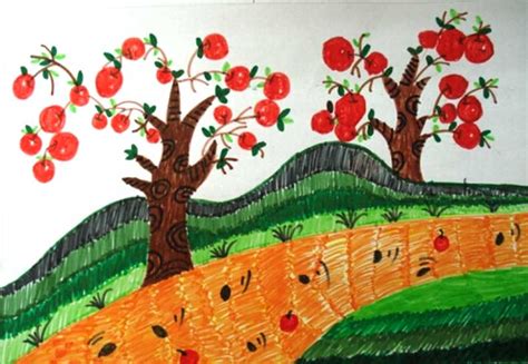 秋天的果树儿童画图画_水彩画_奔跑网