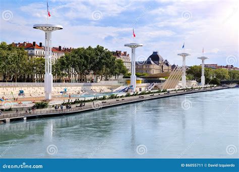 Municipal Swimming Pools of Lyon on the Rhone River France Stock Image ...