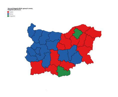 Second biggest ethnic group in every Bulgarian province [OC] : r/MapPorn