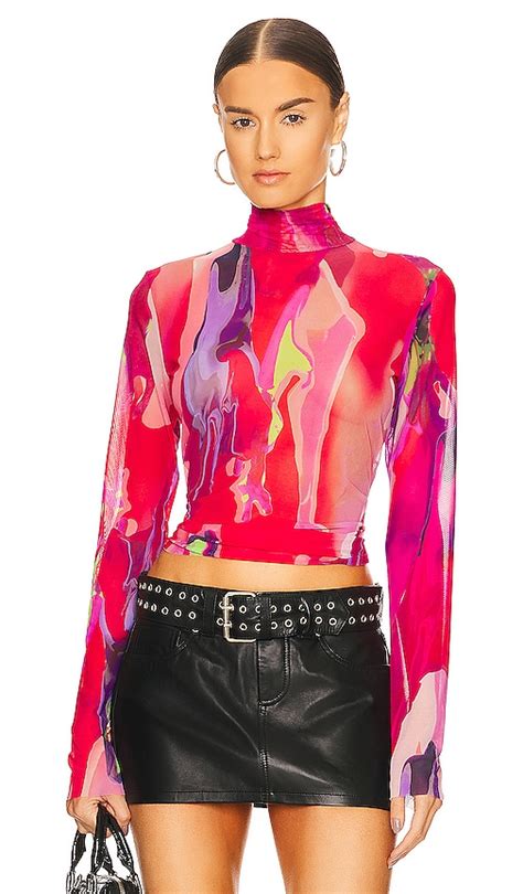 MSGM Mesh Turtleneck Top in Cyclemen | REVOLVE