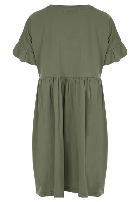 Womens Khaki Frill Sleeve T-shirt Dress | Peacocks