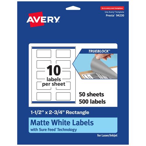 Avery TrueBlock Matte White Paper Labels, 1-1/2" x 2-3/4" Rectangle ...