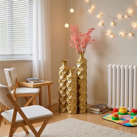 Mercer41 Set of 3 Tall Decorative Gold Floor Vases – Modern Metal ...