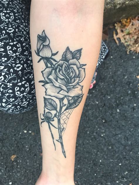 Rose and spider with web, done by Manos at Revolver Tattoo in New ...