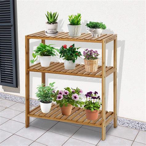 Buy kinbor 3-Tier Plant Stand, Plant Display Shelf, Bamboo Flower Rack ...