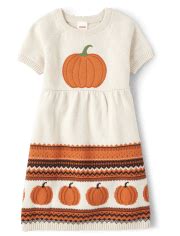 Girls Short Raglan Sleeve Intarsia Pumpkin Knit Sweater Dress - Lil ...