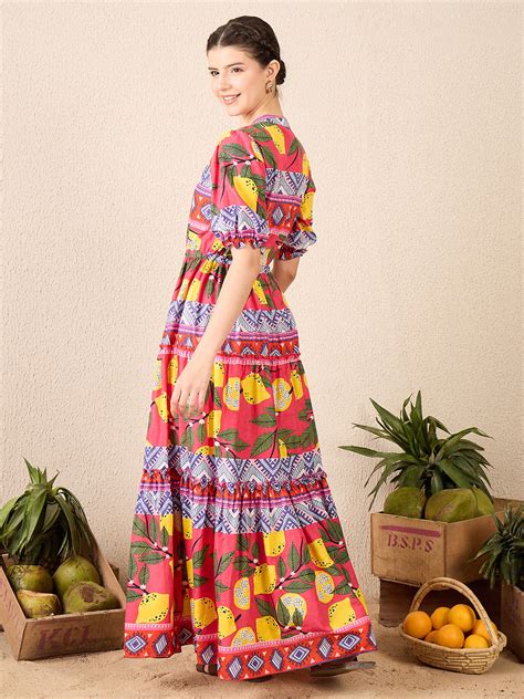 Puffed Sleeve Tiered Cotton Maxi Dress