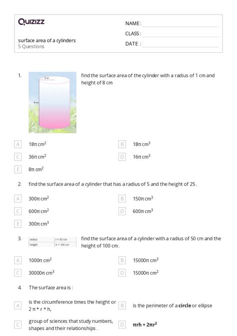 50+ Cylinders worksheets for 5th Class on Quizizz | Free & Printable
