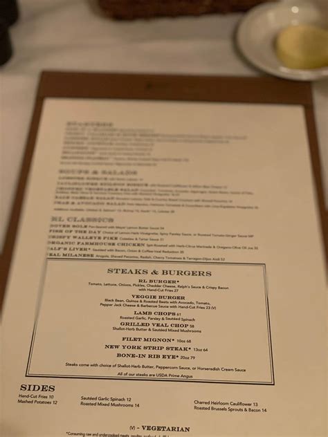 Menu at RL Restaurant, Chicago, 115 E Chicago Ave