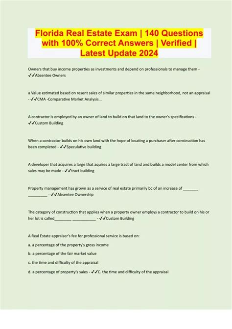 Florida Real Estate Exam | 140 Questions with 100% Correct Answers ...