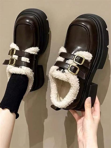 Minimalist Platform Mary Jane Shoes, Black Preppy Style Solid Color ...