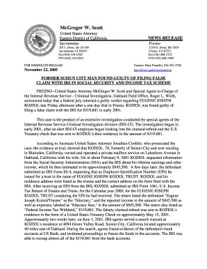 Fillable Online Former Suisun City Man Found Guilty of Filing False ...