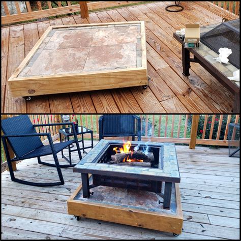 Made a tile top rolling base for the deck fire pit...pretty happy with ...