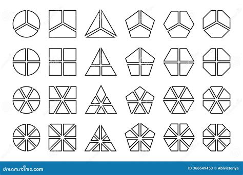Pentagon, Hexagon, Heptagon, Octagon Diagrams Divided On Equal Segments ...