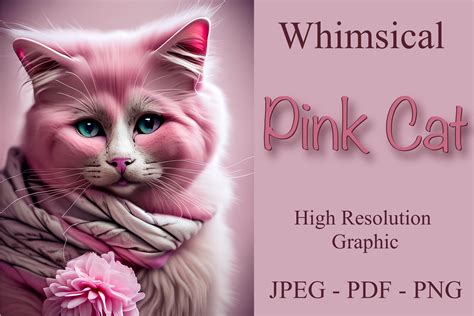 Whimsical Fluffy Pink Cat in a Scarf Graphic by Ravens Studio ...