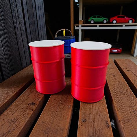 Miniature Oil Barrel Drum (50 mm Height) - Red Barrel with White Top f ...