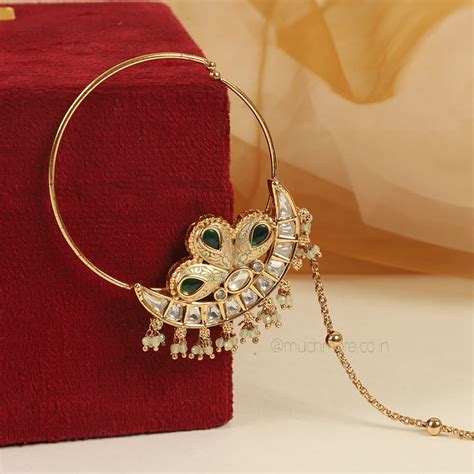Big Size Enamel Green Kundan Bridal Nath