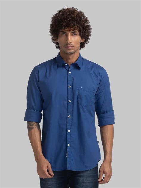 Men Blue Slim Fit Solid Cotton Full Sleeve Cutaway Collar Shirts ...
