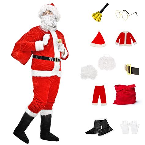 KatchOn Red Velvet Santa Suit for Men - 11 Pieces | Christmas Santa ...