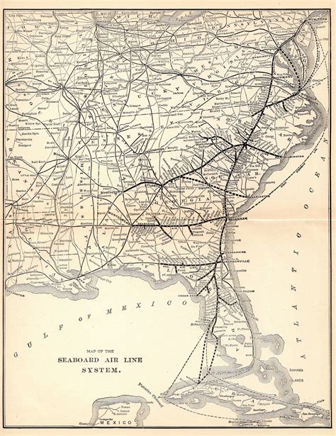 Vintage Seaboard Air Line Railway Map - Antique Railroad Memorabilia