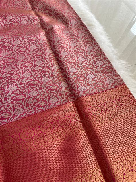 Salmon Peach Kanchi Tissue Silk Saree – Ohbyozy