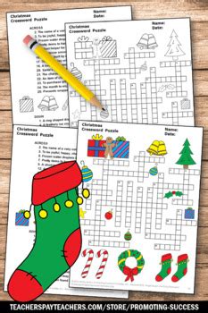 Secular Christmas Crossword Puzzle Vocabulary Worksheet ESL Morning Work