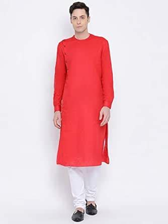 Buy Namaskar Full Sleeve Ragular Fit Cotton Kurta for Mens(Red) at ...