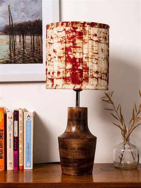 Wooden Firkin Lamp with Pleeted Multicolor Maroon Shade