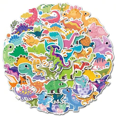 50pcs Waterproof Dinosaur Stickers For Water Bottle, Notebook, Camping ...