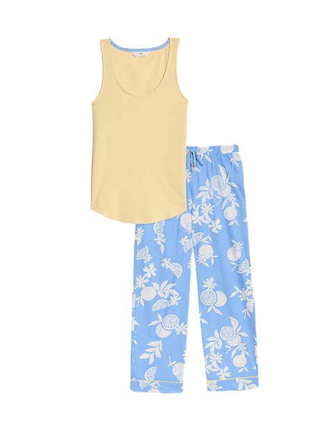 Buy Cotton Rich Ribbed Printed Pyjama Set at Marks & Spencer