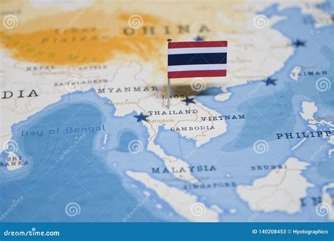 The Flag of Thailand in the World Map Stock Image - Image of global, flag: 140208453