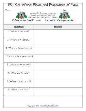 Fillable Online ESL Kids World: Places and Prepositions of Place Fax ...