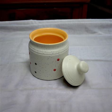 Buy Pottery Mart Orange- 1 Pieces with lid Ceramic Pickle Jars, Salt ...
