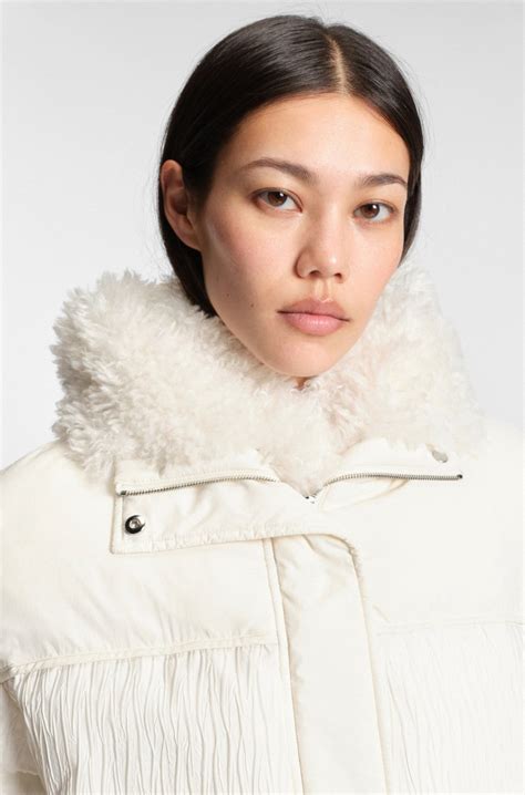 BOSS - Water-repellent jacket with detachable faux-fur bib - White