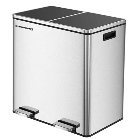 Dual Stainless Steel 16-Gallon Trash Can Recycle Bin with 2 Step on ...