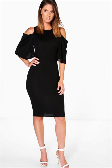 Grace Open Shoulder Bell Sleeve Midi Dress | boohoo UK