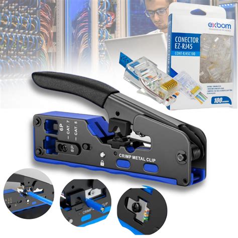 Kit Alicate De Crimpar Rj45 Ez Crimp De Passagem + 100 Conector Ez | Shopee Brasil