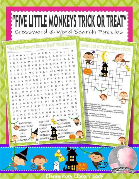 the five little monkeys trick or treat crossword and word search ...