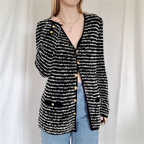 Women's Black and White Cardigan | Depop